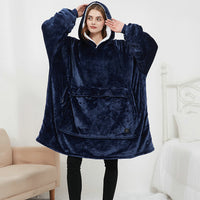 Oversized warm wearable blanket with pet pouch